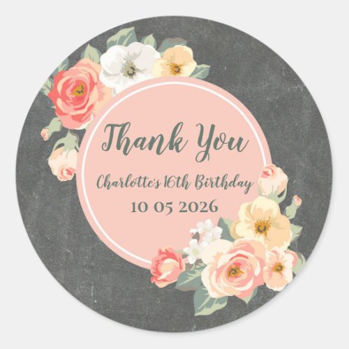 Peach Flowers Thank You Birthday Favor Tag