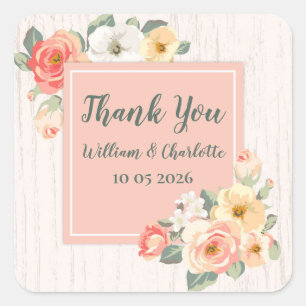 Peach Flowers Thank You Wedding Favor Tag