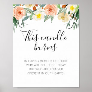 Peach Flowers This Candle Burns Wedding Memorial Poster