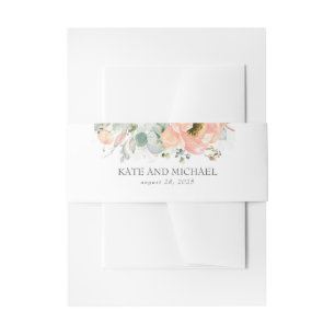 Peach Flowers Wedding Invitation Belly Band