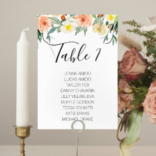 Peach Flowers Wedding Seating Chart Cards