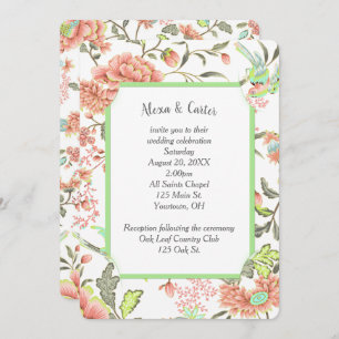 Peach Flowers with Hummingbird Invitation