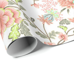 Peach Flowers With Hummingbird Wrapping Paper