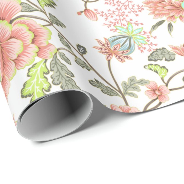 Peach Flowers With Hummingbird Wrapping Paper (Roll Corner)