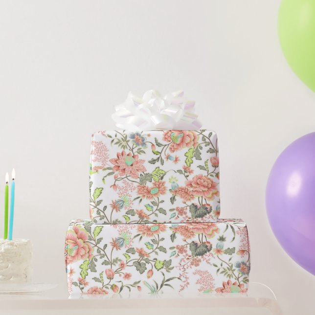 Peach Flowers with Hummingbirds Wrapping Paper (Party Gifts)
