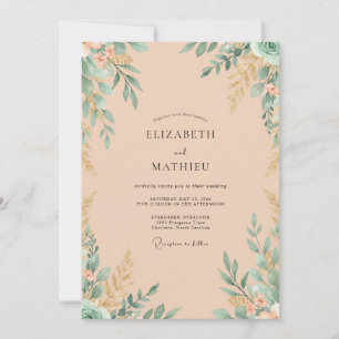 Peach Foliage Eucalyptus Wedding Invitation