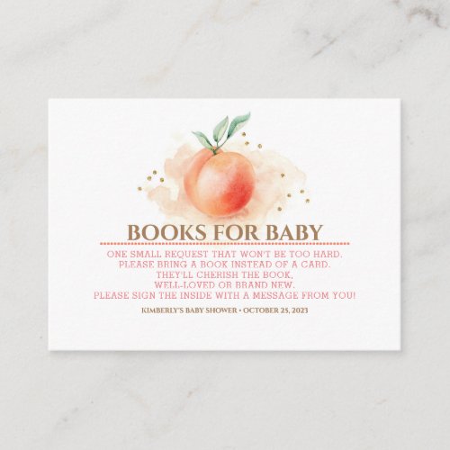 Peach Fruit and Gold Confetti Books For Baby Enclosure Card