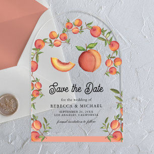 Peach Fruit Arch Wedding Save the Date Acrylic Invitations