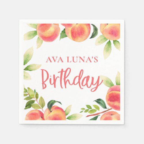 Peach Fruit Birthday Paper Napkins