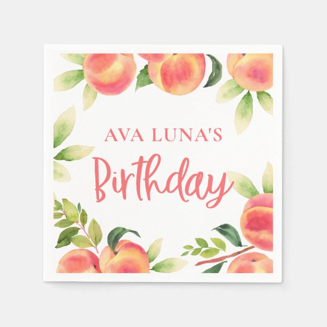 Peach Fruit Birthday Paper Napkins (Front)