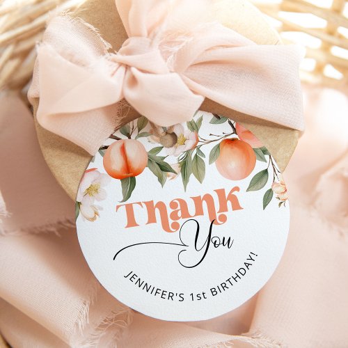 Peach fruit birthday thank you favor tags