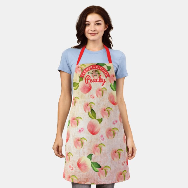 Peach fruit blossoms personalized cooking kitchen apron (Worn)