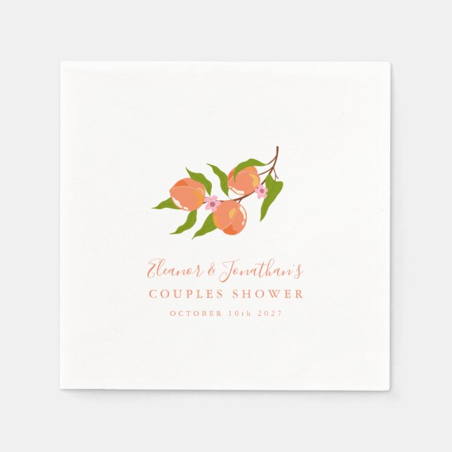 Peach Fruit Boho Summer Couples Bridal Shower Napkins (Front)