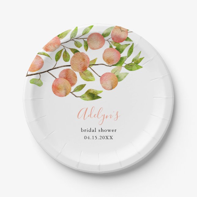Peach Fruit Bridal Shower Paper Plates (Front)
