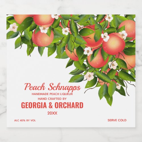 Peach Fruit Floral Liquor Bottle Label