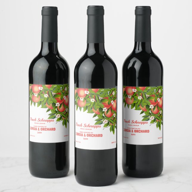 Peach Fruit Floral Wine Label (Bottles)