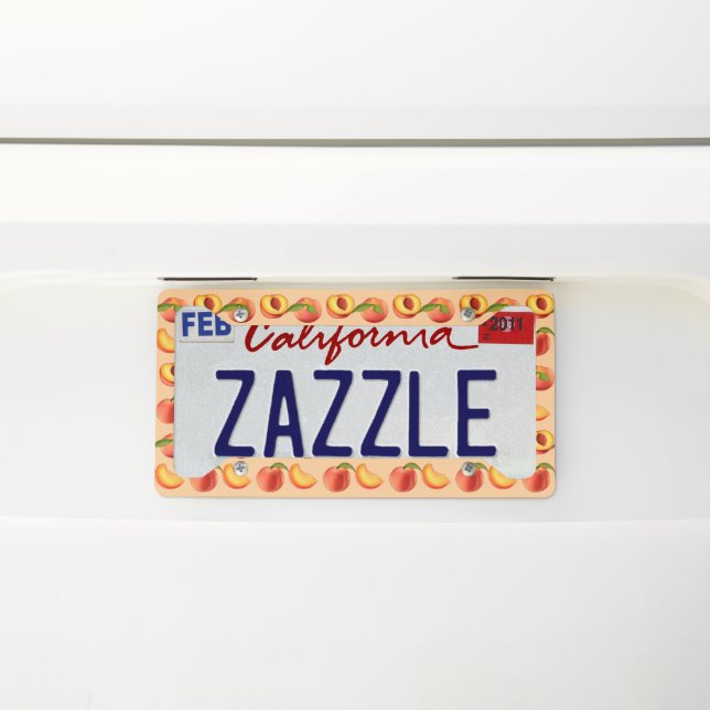 Peach Fruit Pattern License Plate Frame (On Car)