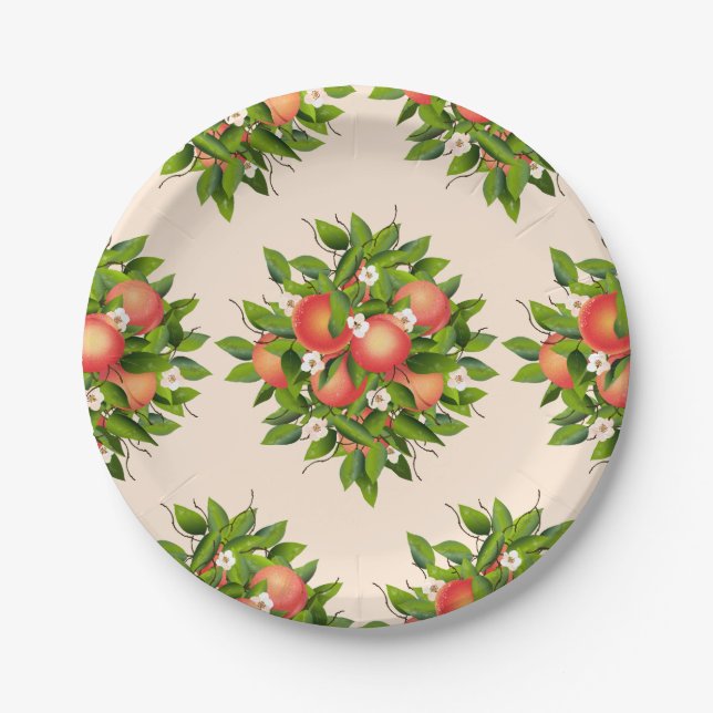 Peach Fruit Pattern Paper Plates (Front)