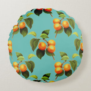 Peach fruit pattern vintage teal orange round pillow