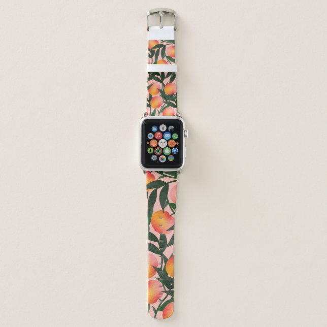 Peach Fruit Pink Background Pattern. Apple Watch Band (Front)