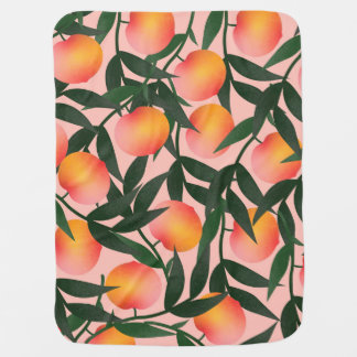 Peach Fruit Pink Background Pattern. Baby Blanket