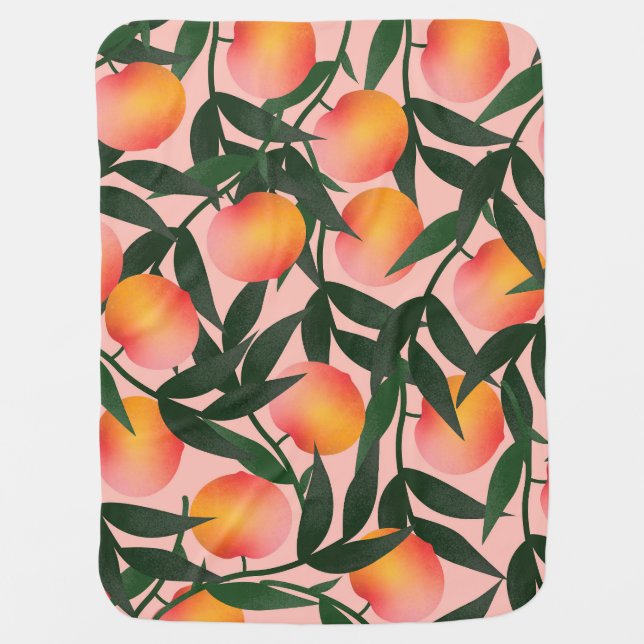 Peach Fruit Pink Background Pattern. Baby Blanket (Front)