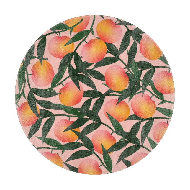 Peach Fruit Pink Background Pattern. Cutting Board (Front)