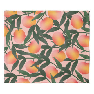 Peach Fruit Pink Background Pattern. Duvet Cover
