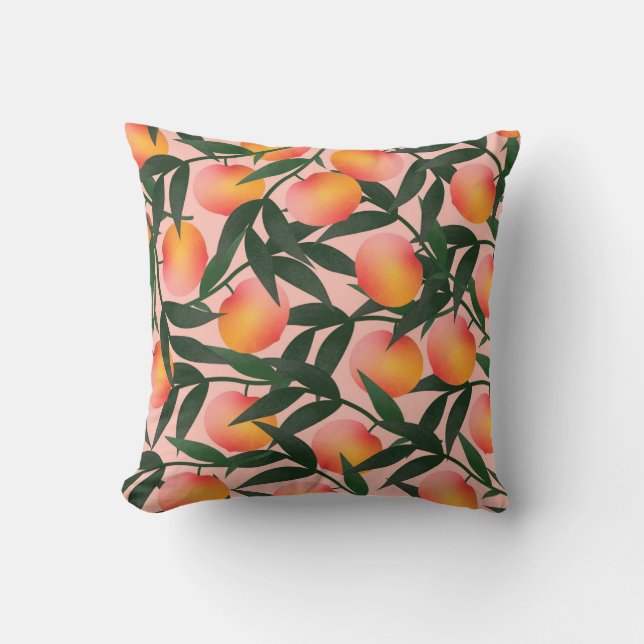 Peach Fruit Pink Background Pattern. Throw Pillow (Front)