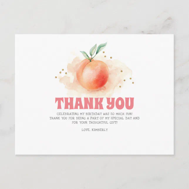 Peach Fruit Sweet Thank You Postcard | Zazzle