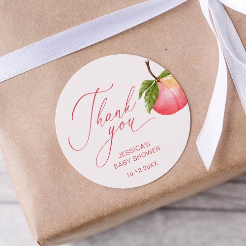 Peach Fruit Thank You Girl Baby Shower Classic Round Sticker
