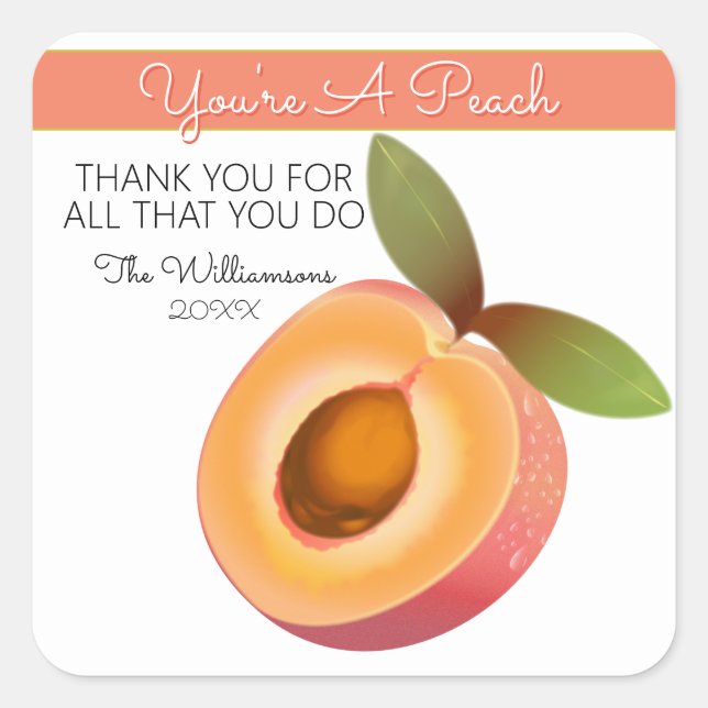 Peach Fruit | Thank You Square Sticker (Front)