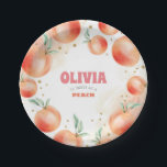 Peach Fruits and Gold Confetti Sweet Cute Birthday Paper Plates<br><div class="desc">Watercolor peach fruit special party paper plates</div>