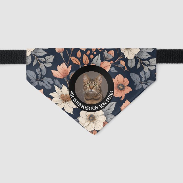 Peach Fuchsia Botanical Floral Cat Style Pet Bandana Collar (Front)