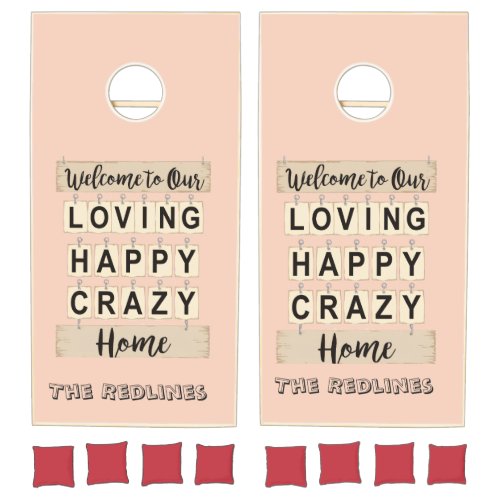 Peach Funny Loving Happy Crazy Home Cornhole Set