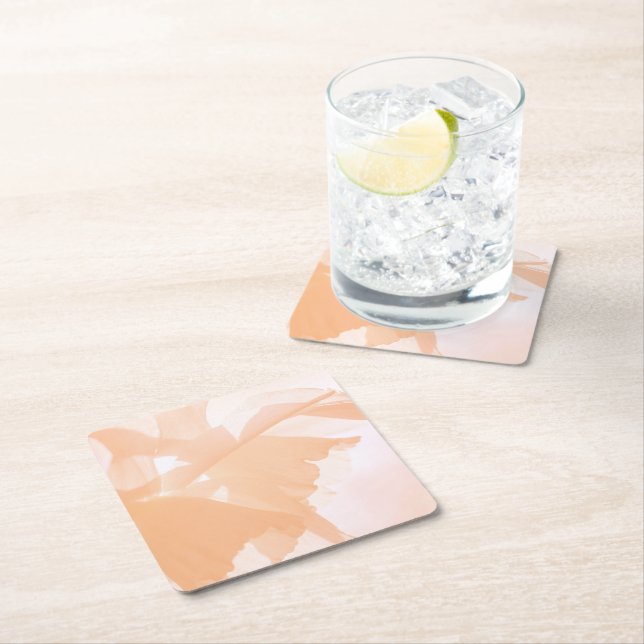 Peach Fuzz Abstract Floral Paper Coaster (Insitu)
