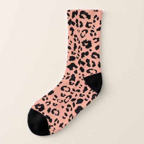 Peach Fuzz and Black Cheetah Print  Socks
