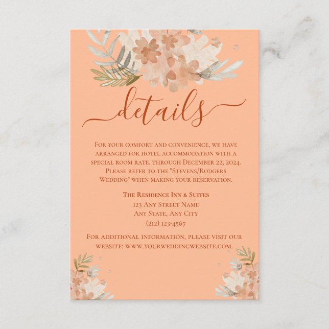  Peach Fuzz and Rust Watercolor Wedding RSVP Enclosure Card (Front)