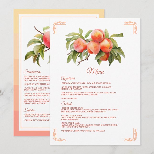 Peach Fuzz Baby Shower Menu (Front/Back)