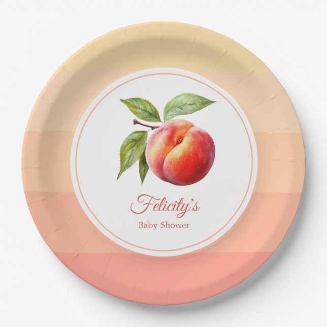 Peach Fuzz Baby Shower Paper Plates (Front)