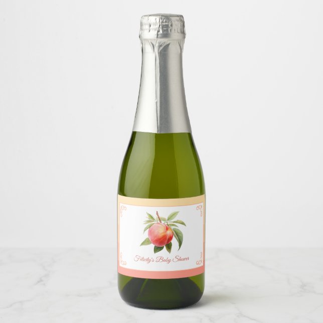 Peach Fuzz Baby Shower Sparkling Wine Label (Front)