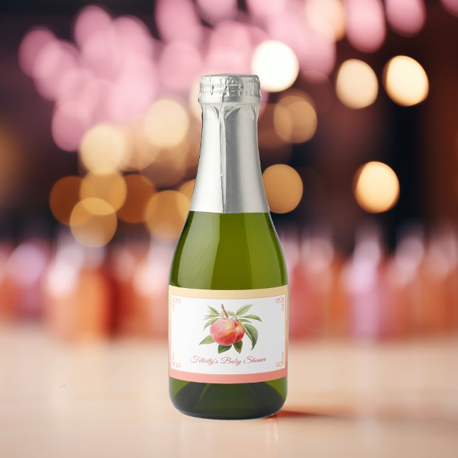 Peach Fuzz Baby Shower Sparkling Wine Label (Peach Fuzz Baby Shower)