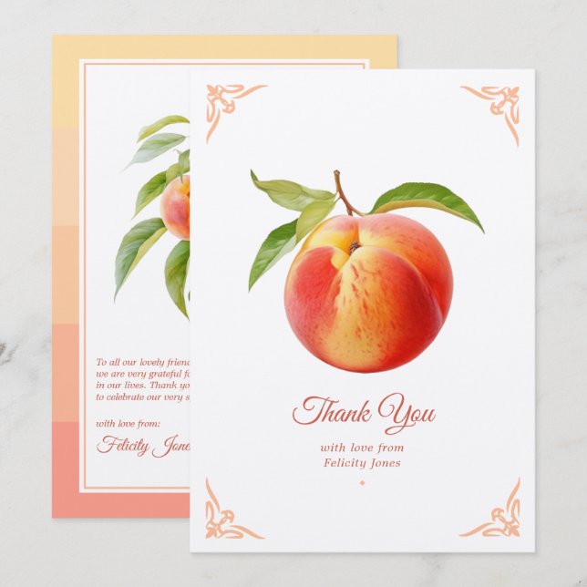 Peach Fuzz Baby Shower Thank You Card (Front/Back)
