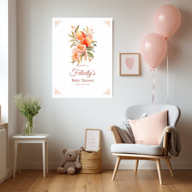 Peach Fuzz Baby Shower Welcome Poster (Peach Fuzz Baby Shower)