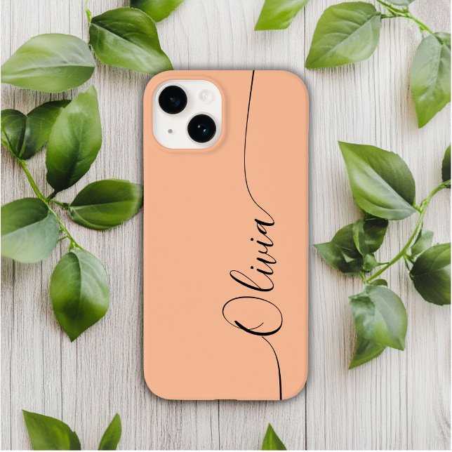 Peach Fuzz Black Elegant Calligraphy Script Name Case-Mate iPhone Case (Creator Uploaded)