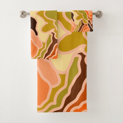 Peach Fuzz Boho Shabby Chic Geometric Abstract Art Bath Towel Set