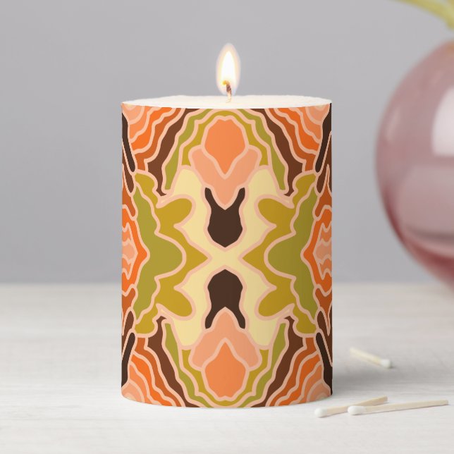 Peach Fuzz Boho Shabby Chic Geometric Abstract Art Pillar Candle (In Situ)