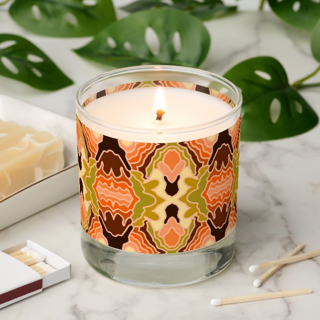 Peach Fuzz Boho Shabby Chic Geometric Abstract Art Scented Candle (Lit)