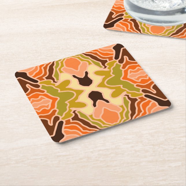 Peach Fuzz Boho Shabby Chic Geometric Abstract Art Square Paper Coaster (Angled)