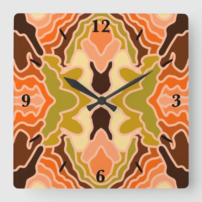 Peach Fuzz Boho Shabby Chic Geometric Abstract Art Square Wall Clock (Front)